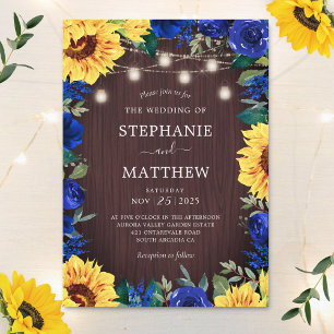 Sunflower Blue Floral Mason Jar Wedding Invitation