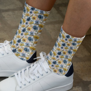 Sunflower Blue Flower Floral Pattern  Socks