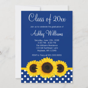 Sunflower Blue Polka Dots Graduation Announcement