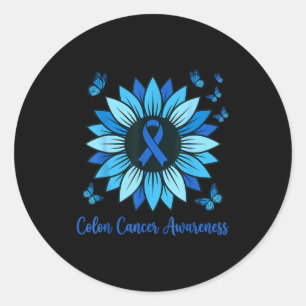 Sunflower blue ribbon colon cancer awareness month classic round sticker