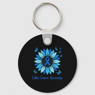 Sunflower blue ribbon colon cancer awareness month key ring