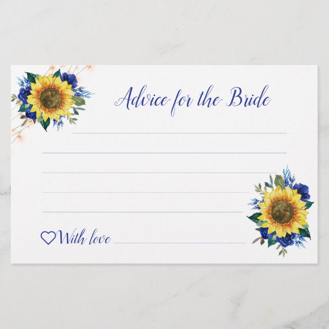 Sunflower Blue Roses Lights Bridal Shower Advice (Front)