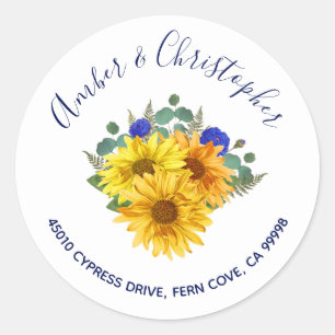 Sunflower Blue Roses Wedding Address Envelope Seal