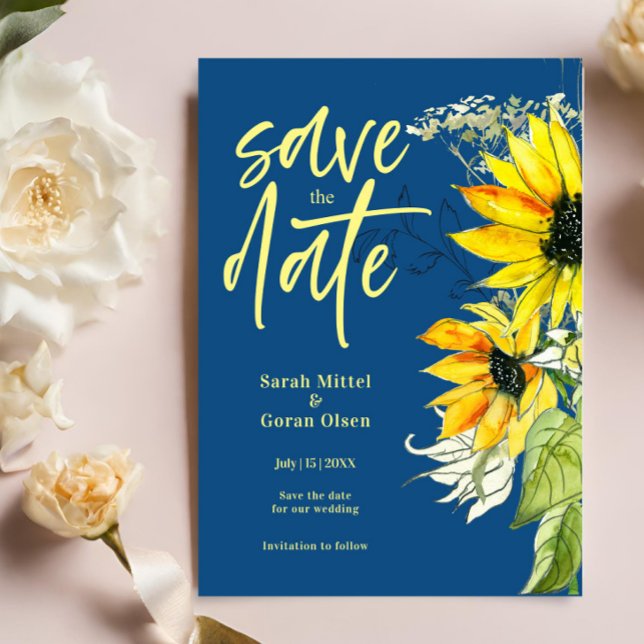 Sunflower Blue Save the date Invitation Postcard (Creator Uploaded)