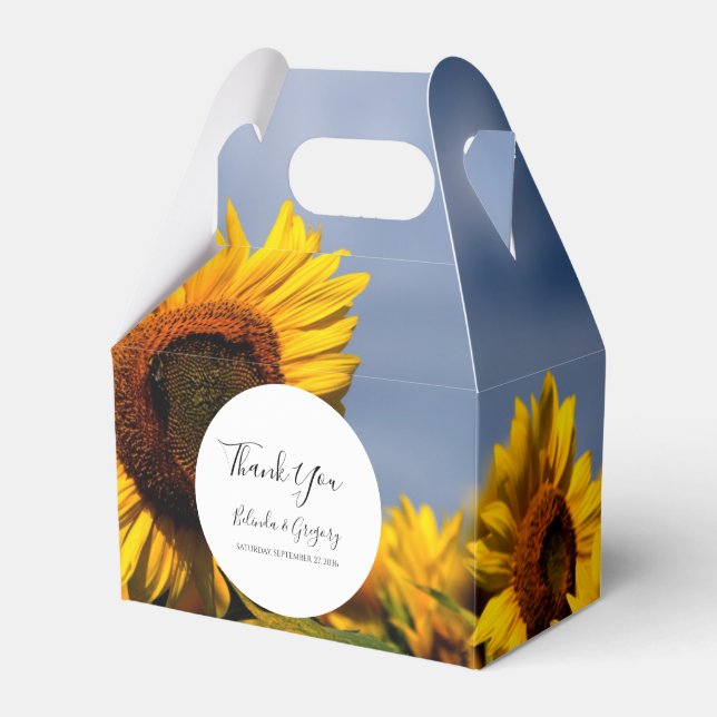 Sunflower Blue Sky Rustic Wedding Favour Box (Front Side)