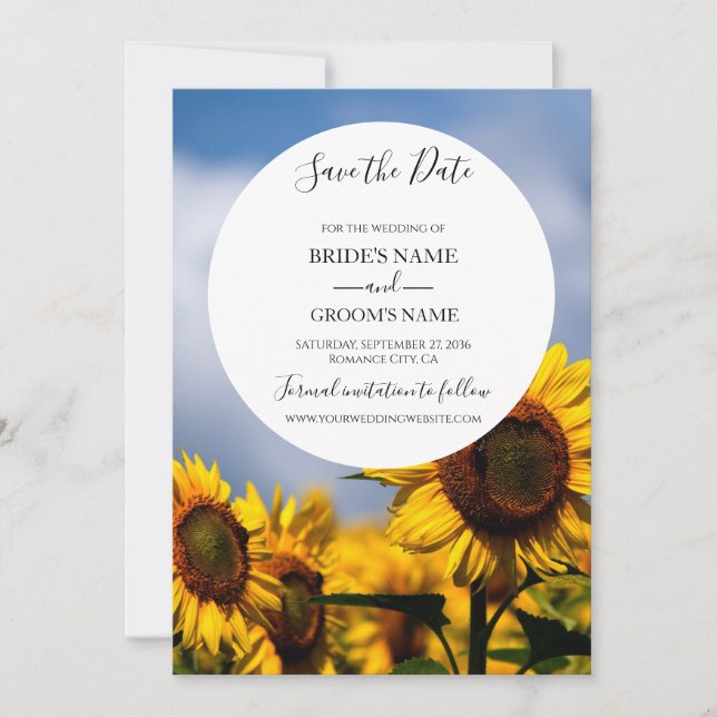 Sunflower Blue Sky Rustic Wedding Save The Date (Front)
