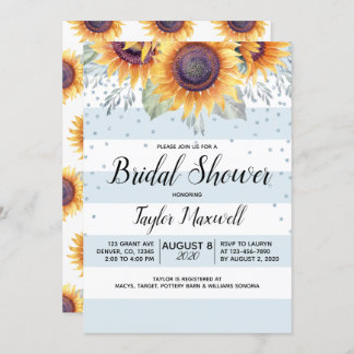 Sunflower blue stripes confetti fall bridal shower invitation