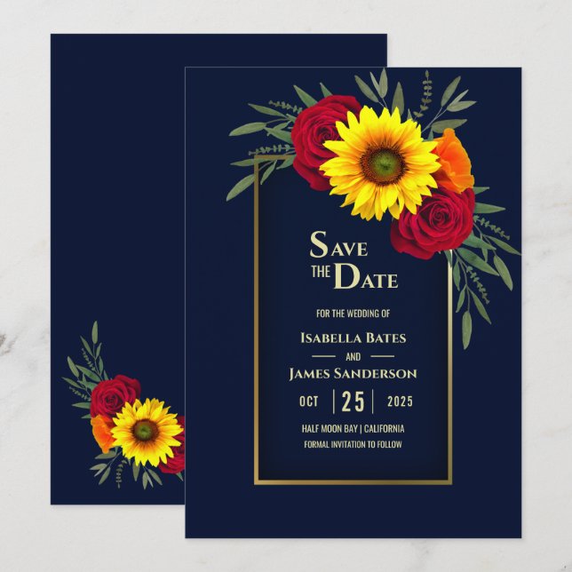 Sunflower Blue Wedding Save The Date (Front/Back)