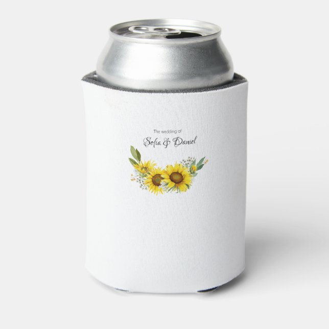 Sunflower blue wildflower wedding  can cooler (Can Back)