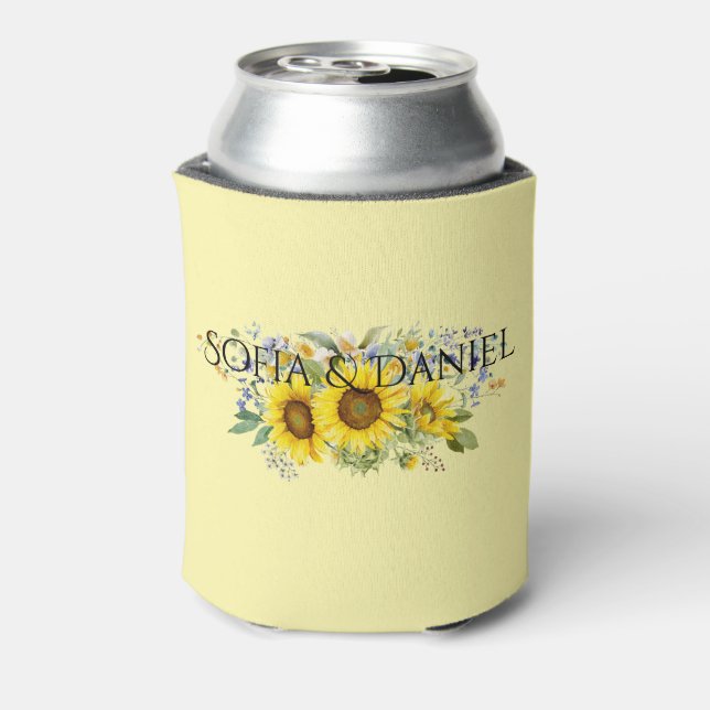 Sunflower blue wildflower wedding yellow can cooler (Can Back)