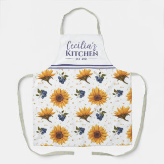 Sunflower & Blueberry Personalised Kitchen Apron