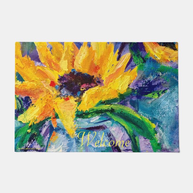 Sunflower Blues Welcome Door Mat (Front)