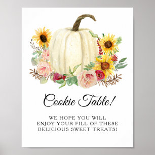 Sunflower Blush Floral Pumpkin Cookie Table Sign