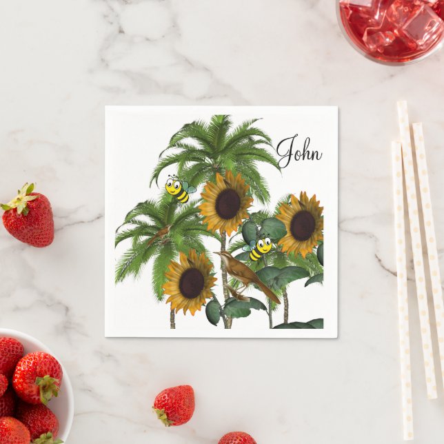 Sunflower Bmblebee Paper Napkins (Insitu)