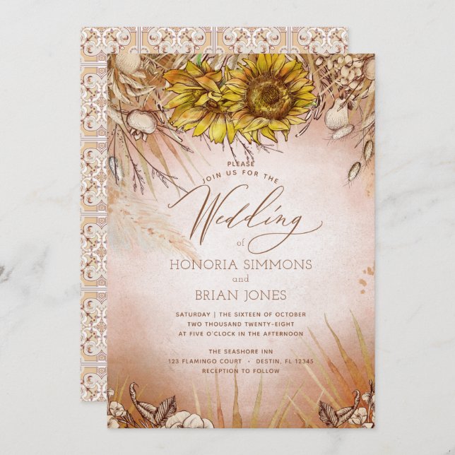 Sunflower Boho Beauty Wedding Invitation (Front/Back)