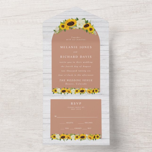 Sunflower Boho Farmhouse Wedding All In One Invitation (Inside)
