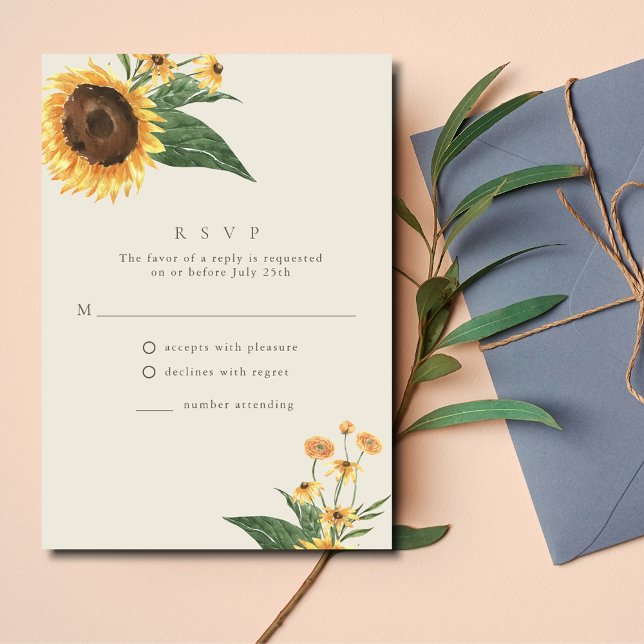 Sunflower Boho Wedding RSVP Card (Sunflower Boho Wedding RSVP Card)