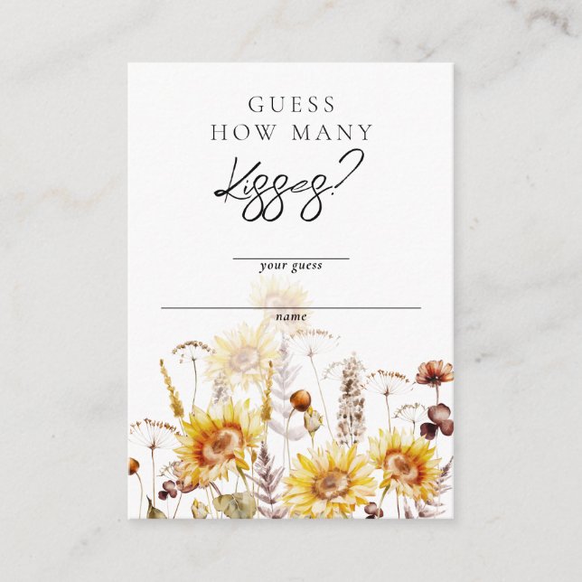 Sunflower Boho Wildflower Bridal Shower Guess Kiss Enclosure Card (Front)