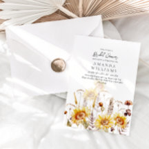 Sunflower Boho Wildflower Modern Bridal Shower Inv