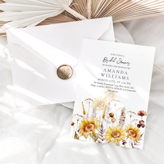Sunflower Boho Wildflower Modern Bridal Shower Inv Invitation (Creator Uploaded)