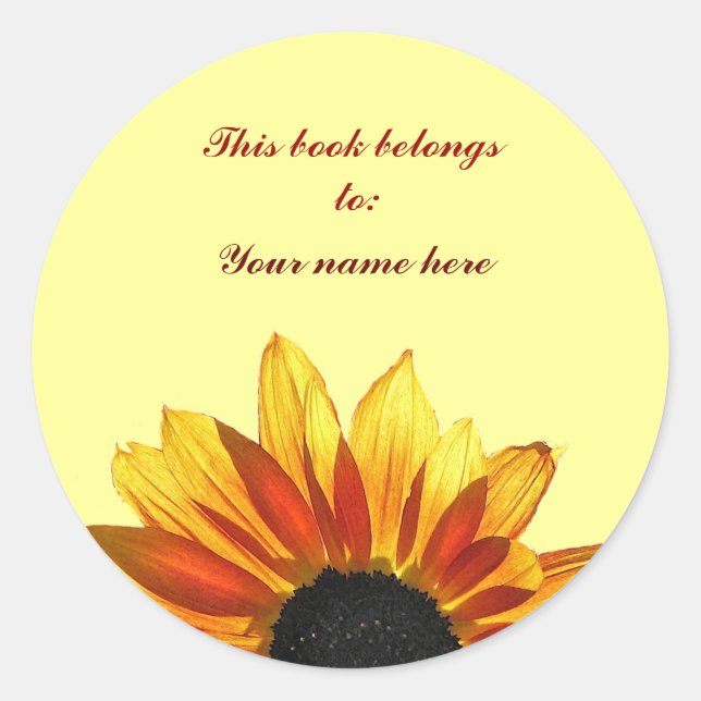 Sunflower Bookplate Classic Round Sticker (Front)