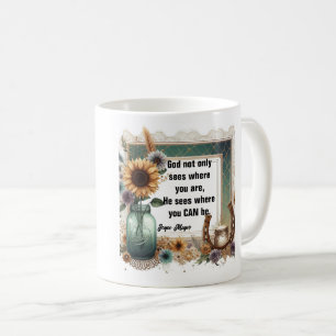 Sunflower Boot Mug, "God Sees Where You Can Be" Coffee Mug