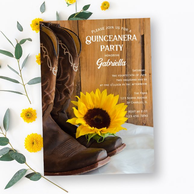 Sunflower Boots Country Western Quinceanera Party Invitation (Creator Uploaded)