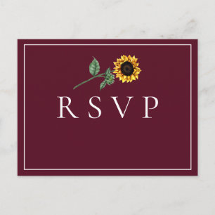 Sunflower Bordeaux Wedding RSVP Song Request Postcard