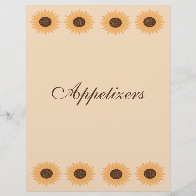 Sunflower Border Recipe Binder Pages (Front)