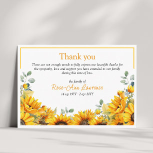 Sunflower Border Yellow Funeral Thank You Card