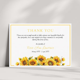 Sunflower Border Yellow Funeral Thank You Card