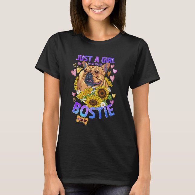 Sunflower Boston Terrier Girl loves Dog T-Shirt (Front)