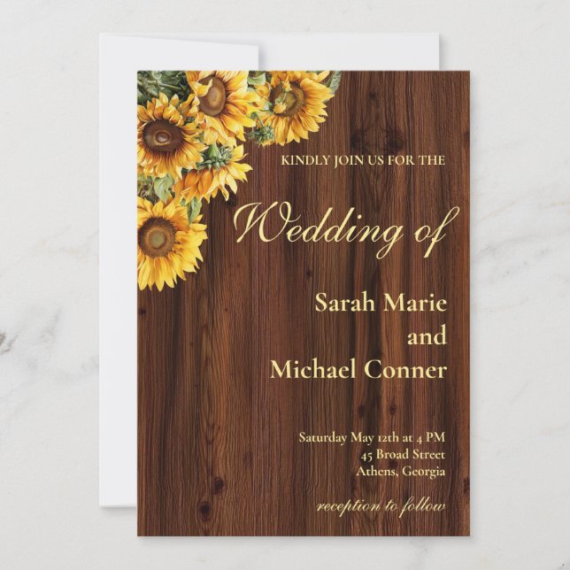 Sunflower Botancial Wedding Invitation (Front)