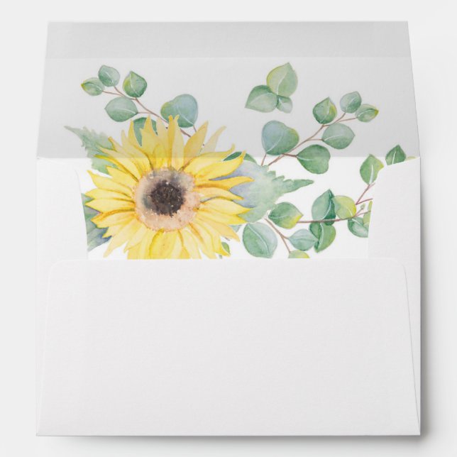 Sunflower Botanical Envelope, Watercolor Envelope (Back (Bottom))