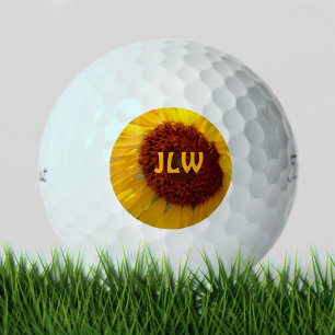 Sunflower Botanical Flower Personalised Initials Golf Balls