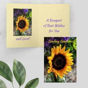 Sunflower Bouquet Botanical Floral Best Wishes Card