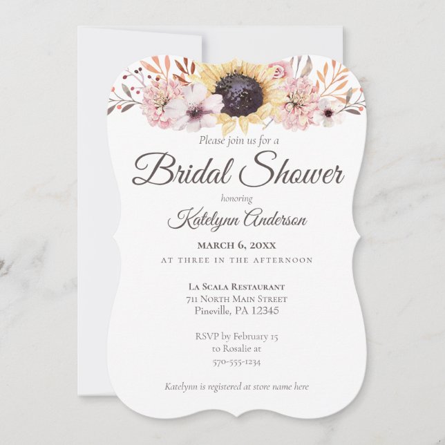 Sunflower Bouquet Bridal Shower Invitations (Front)
