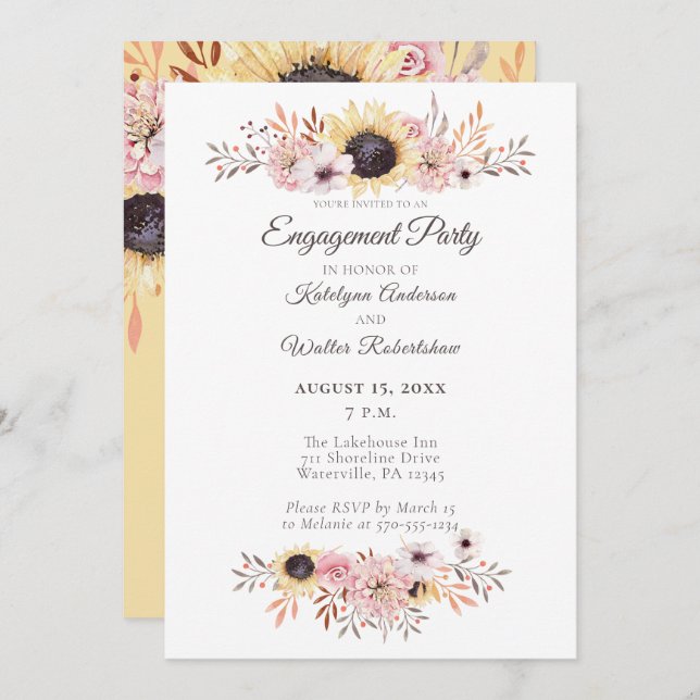 Sunflower Bouquet Engagement Party Invitation (Front/Back)