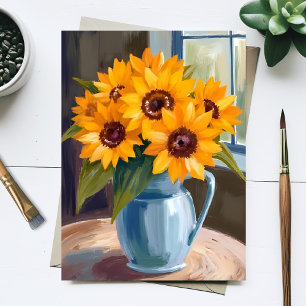 Sunflower Bouquet Floral Watercolor Painting Postcard