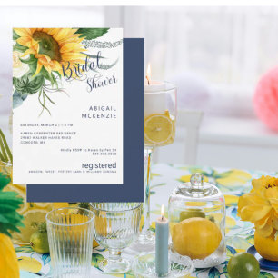 Sunflower Bouquet Navy Bridal Shower Invitation