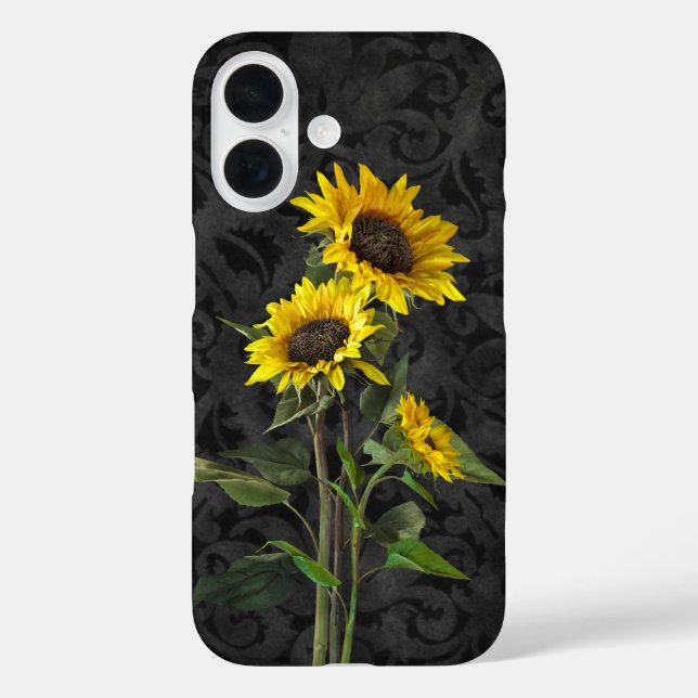Sunflower Bouquet On Black Damask Case-Mate iPhone Case (Back)