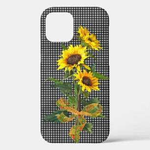 Sunflower Bouquet on Black Gingham iPhone 12 Case