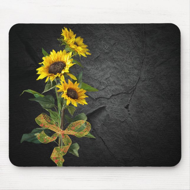 Sunflower Bouquet on Black Stone Mouse Pad (Front)