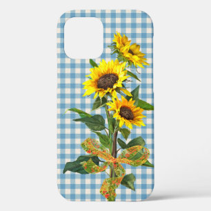 Sunflower Bouquet on Blue Gingham iPhone 12 Case