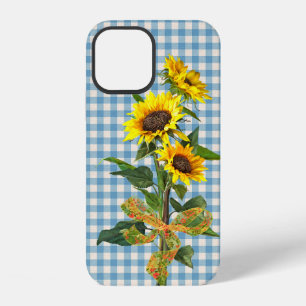 Sunflower Bouquet on Blue Gingham iPhone 12 Case