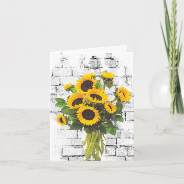 Sunflower Bouquet on Brick Wall  Card (Front)