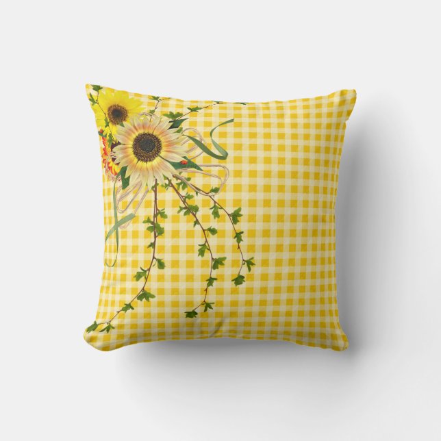 sunflower bouquet on gingham cushion (Front)