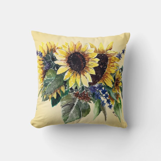 Sunflower Bouquet on Pale Yellow Cushion (Front)