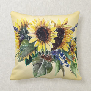 Sunflower Bouquet on Pale Yellow Cushion