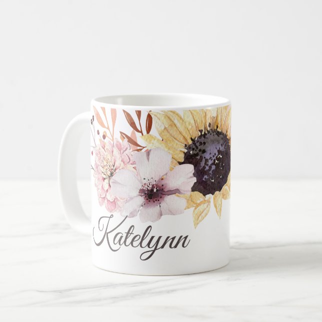Sunflower Bouquet Personalised Coffee Mug (Front Left)